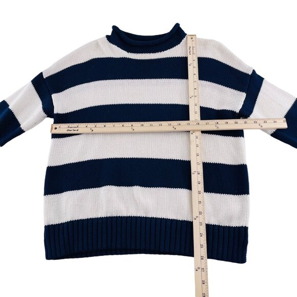 Crown & Ivy XL Navy Blue & White Striped Sweater Mock Neck Pullover - Picture 3 of 5